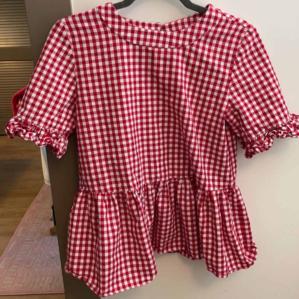 Red Check Peplum Top